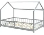 Hausbett &lsquo;Hesel&rsquo; f&uuml;r Kinder mit Rausfallschutz Lattenrost 120 x 200 cm Grau -