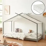 Kinderbett 'Brome' Hausbett mit Matratze 90 x 200 cm Grau - Grau