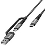 2in1 USB-Textilkabel, spacegrau/silber, 3 m extrarobustes USB-CTM-Ladekabel mit