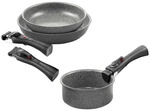 Ballarini Turm set aus 2 Bratpfannen (24 + 28 cm) + Stieltopf 16 cm 3h - Grau