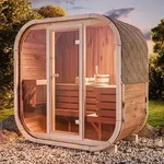 FinnTherm Fasssauna Ellipso M, Moderne Outdoor Sauna inkl. Dacheindeckung, Kompakte