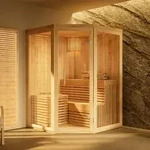 FinnTherm Innensauna Ylva, Ecksauna mit Glasfront, 68 mm Wandst&auml;rke, 2 Personen -