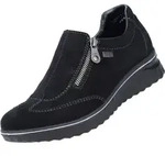 Rieker Damen Echtleder Slipper schwarz, Damen:36 EU - Schwarz - 36