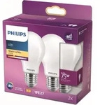 Philips Filament-Lampe Milchglas 75W A60 E27 x2, 8,5 W, 75 W, E27, 1055 lm, 15000 h,
