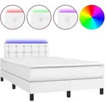 vidaXL Boxspringbett mit Matratze & LED Wei&szlig; 120x200 cm Kunstleder - Wei&szlig;