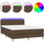 vidaXL Boxspringbett mit Matratze & LED Dunkelbraun 140x200 cm Stoff - Braun