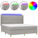 vidaXL Boxspringbett mit Matratze & LED Hellgrau 180x200 cm Stoff - Grau