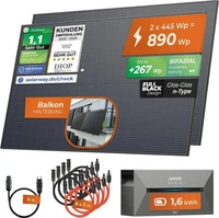 Solarway 920Wp / 800W Balkonkraftwerk mit 1,6 kWh Speicher komplett Steckdose -...