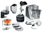 BOSCH K&uuml;chenmaschine MUM5935B Durchlaufschnitzler, 3 Scheiben, Mixer, silber,