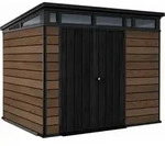 Keter Signature Gartenhaus 9x7 Walnuss Kunststoff mit Pultdach & Bodenplatte