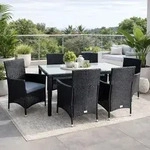 Poly-Rattan Sitzgruppe Essgruppe Gartenm&ouml;bel Set 6 Personen Gartenset Schwarz
