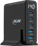 InLine USB PD Netzteil, GaN Ladeger&auml;t, 5-Port, USB-C + USB-A, 140W, mit Display,