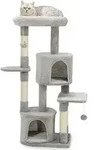 lionto Katzen Kratzbaum 115 cm, stabiler Kletterbaum mit 3 Ebenen, 2 H&ouml;hlen & 4