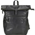 Bear Design Rucksack Leder Damen Herren Rolltop Daypack mit Notebookfach schwarz