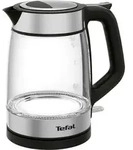 Tefal Glass Kettle Glas-Wasserkocher KI6058, 1,7 l, 2200 W, Schwarz, Silber,