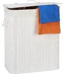 Relaxdays W&auml;schekorb Bambus mit Deckel, rechteckiger W&auml;schesammler, 2 F&auml;cher, 95 l