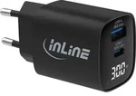 InLine USB PD Netzteil, GaN Ladeger&auml;t, 2-Port, USB-C + USB-A, 30W, mit Display,