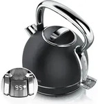 Arendo Wasserkocher mit Temperatureinstellung, 1,7 l, 2200 W, Edelstahl Retro...