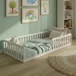 Kinderbett Bodenbett 90x200 cm mit Rausfallschutz & Lattenrost Montessori Bett...