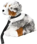 Australian Shepherd blue merle sitzend mit Leine 26 cm