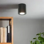 Deckenleuchte Aufputz Glas Aluminium GU10 IP54 rund D: 8 cm Schwarz Spot Lampe Decke
