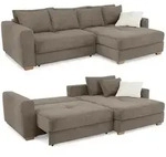 Ecksofa-Dauerschl&auml;fer Federkern Couch seitenverkehrt Bettkasten Cord Braun...
