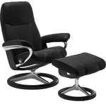 Stressless Sessel Consul Signature M mit Hocker in Leder Batick schwarz - Schwarz