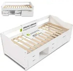 Juskys Funktionsbett Nalu 90x200 cm - Holz Bett mit Lattenrost & Schubladen - Wei&szlig; -