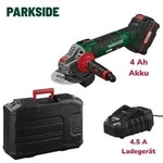 PARKSIDE&reg; PWSA 20 Li D4 20V Akku Winkelschleifer mit 4AH Akku und Ladeger&auml;t 4,5A