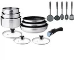Induktionskochgeschirr-Set aus Edelstahl &ndash; 15-teilig &ndash; Abnehmbarer Griff &ndash;