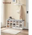 VASAGLE Schuhbank, Sitzbank, Schuhregal, mit Kissen und 15 F&auml;chern, wei&szlig;-grau...