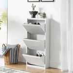 Schuhkipper 'Sokndal' mit 3 Klappen Metall 104 x 50 x 15 cm Wei&szlig; - Wei&szlig;