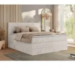 MKS MEBLE Boxspringbett 200x200 Beige Cord, Boxspringbett mit Matratze H4, Bett