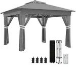Outsunny Faltpavillon ca. 3 x 3 m, Pavillon mit LED, 4 Netzvorh&auml;ngen,...