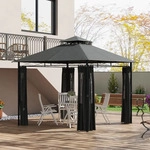 Outsunny Pavillon 3 x 3 m Gartenzelt mit Seitenwand Partyzelt mit Doppeldach -