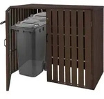 XL 2er-/4er-WPC-M&uuml;lltonnenverkleidung MCW-J28, M&uuml;lltonnenbox, Metall Holzoptik,