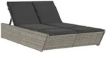 vidaXL Doppel-Sonnenliege mit Kissen Grau Poly Rattan - Grau