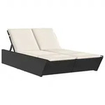 vidaXL Doppel-Sonnenliege mit Kissen Schwarz Poly Rattan - Beige/Wei&szlig;