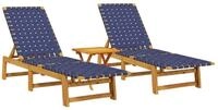vidaXL Sonnenliegen 2 Stk. mit Tisch Dunkelblau Massivholz Akazie