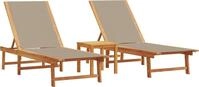 vidaXL Sonnenliegen 2 Stk. mit Tisch Taupe Massivholz Akazie Textilene