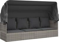 vidaXL Outdoor-Loungebett mit Dach und Kissen Grau Poly Rattan
