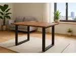 Esstisch Baumkante massiv Akazie nougatfarben 120 x 80 cm schwarz LAURINA -...