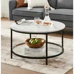 VASAGLE Couchtisch, Wohnzimmertisch, moderner Stil, 65 x 46 cm (&Oslash; x H), Marmorwei&szlig;