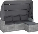 vidaXL 3-Sitzer-Gartensofa mit Dach und Fu&szlig;hocker Grau Poly Rattan - Grau