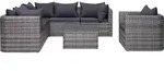 vidaXL 7-tlg. Garten-Sofagarnitur mit Polster&Kissen Poly Rattan Grau - Grau