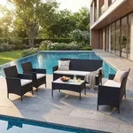 3-2-1-1 Poly-Rattan Garten-Garnitur Hamar, Lounge-Set Sitzgruppe Sofa anthrazit,
