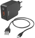 Hama Ladeset, Ladeger&auml;t QC3.0 + Micro-USB-Kabel, 1,5m, schwarz - Schwarz