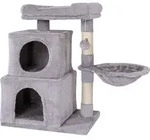 lionto Katzen Kratzbaum, 70 cm mit 2 H&ouml;hlen, Liegemulde, Liegebett & Spielball,