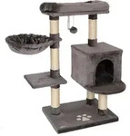 lionto Kratzbaum 93 cm mit H&ouml;hle, Liegemulde, Spielball & Sisalst&auml;mmen, kompakter