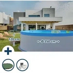 Stahlwandpool Set (3-teilig) rund 350x120 cm, Stahl 0,4 mm wei&szlig;, Folie 0,3 mm blau,